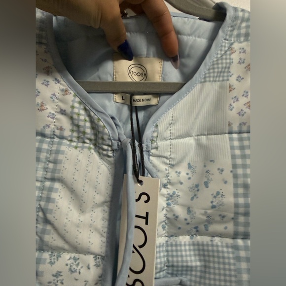 STOOSH Blue Patchwork Quilted Tie-Front Jacket Cottagecore Prairie NWT L - Picture 6 of 6